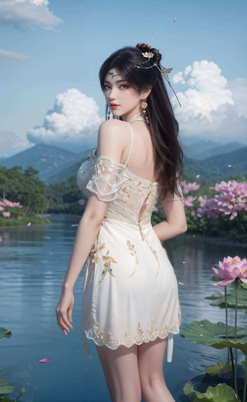 美女翩翩瓶儿映屏