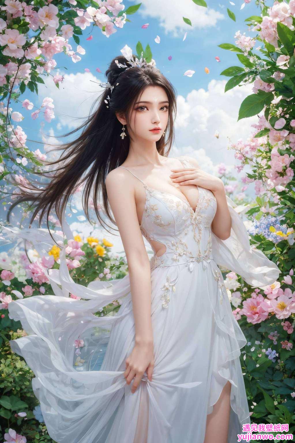 如同画卷中走出的国漫女神雨滴滑落伞尖